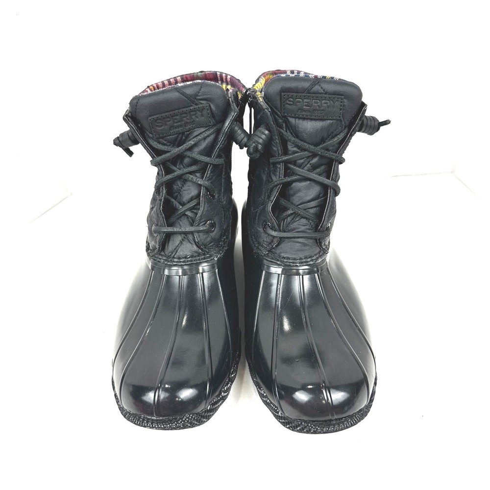 Sperry Saltwater Womens Black Quilted Duck Boots Size 9.5 Rain Snow Waterproof